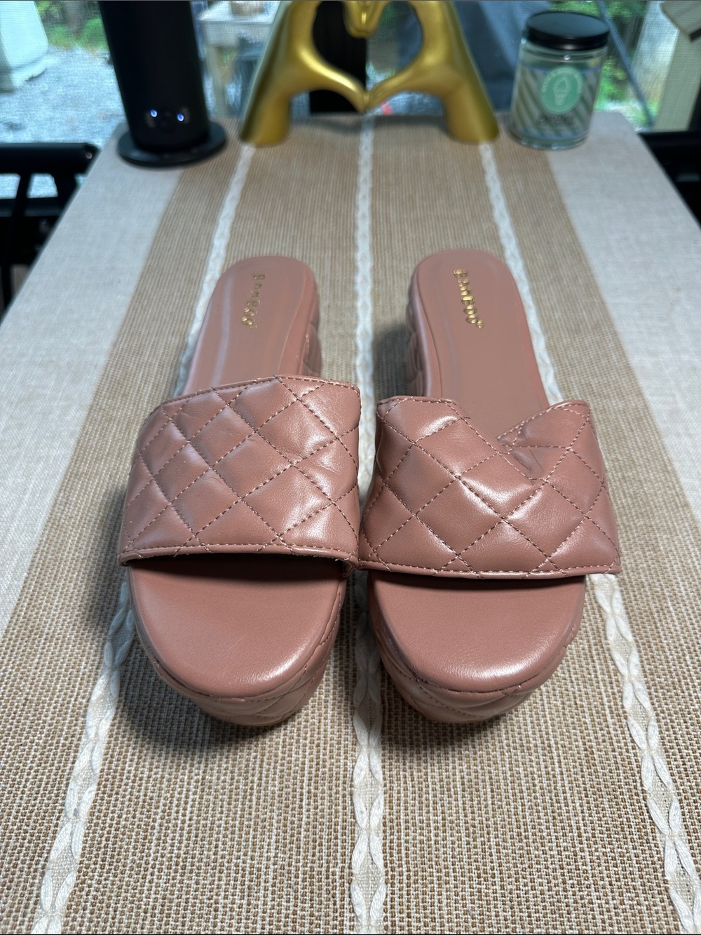 BAMBOO Quilted Slide Platforms in Mauve Pink